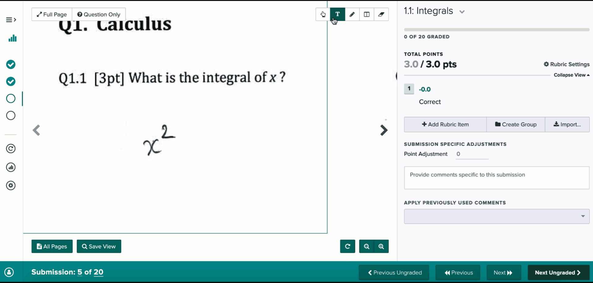 Instructor adding a reusable text annotation to a submission