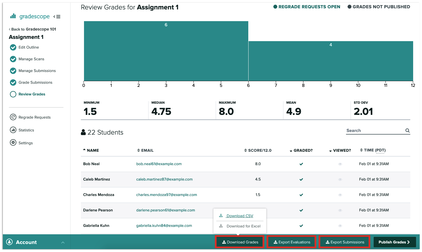Instructor looking at review grades page