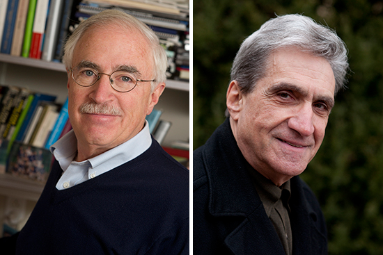 Howard Eichenbaum, a CAS professor of psychological and brain sciences and director of the BU Center for Memory and Brain  (left), and Robert Pinsky, a CAS professor of English and creative writing and former three-time US poet laureate, have been honored with William Fairfield Warren Distinguished Professorships