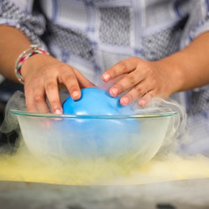 Professor Rama Bansil and Shivangi Surana (SPH'16) with liquid nitrogen "cooking"  November 3, 2015.