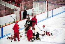 The BU club hockey team players practicing at Walter Brown Arena before heading to their first-ever national tournament. Photos by Jackie Ricciardi