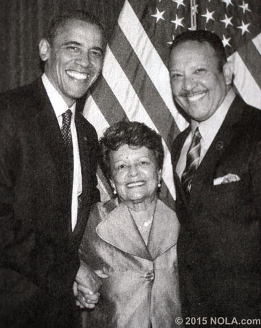 Morial and her son with President Barack Obama