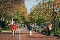 Boston University students walking on the Charles River Campus