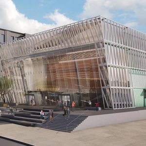 Artistic rendering of the Joan and Edgar Booth Theatre at Boston University College of Fine Arts