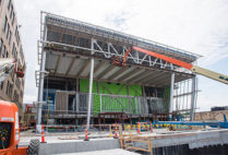 Construction of the College of Fine Arts Joan and Edgar Booth Theatre & Boston University Production Center on Commonwealth Ave. in Boston