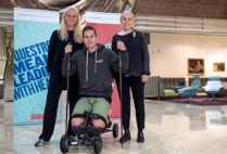 Exero Technologies team members enrolled in the Norway Entrepreneurship Program at Questrom School of Business pose with the Exero Spike sled product they developed