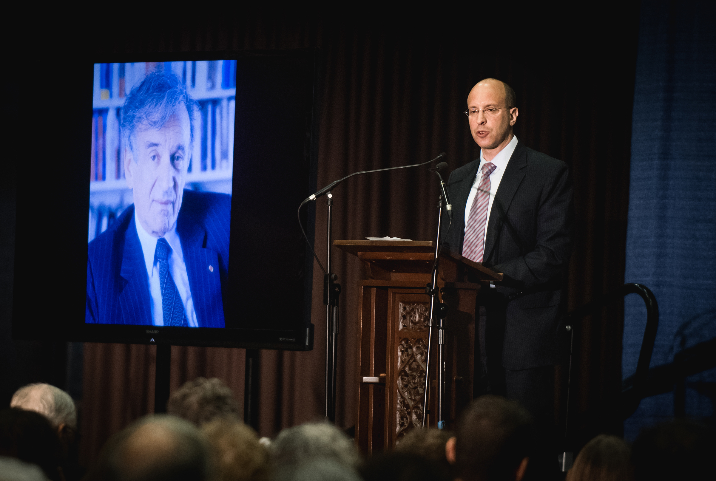 Elisha Wiesel speaks about his father during the Alumni Weekend event "In Memory of Elie Wiesel: A Day of Learning & Celebration"