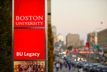 A Boston University sign on the BU Charles River Campus