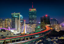 View of the Boston skyline at night