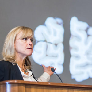 Boston University CTE expert Ann McKee speaks at a press conference showing results of research on the brain of former NFL player Aaron Hernandez who had CTE