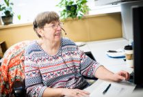 A portrait of Marie Gannon at BU’s switchboard