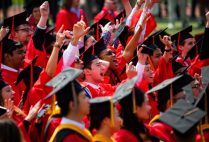 Boston University Class of 2019 graduates celebrate during the All-university Commencement ceremony