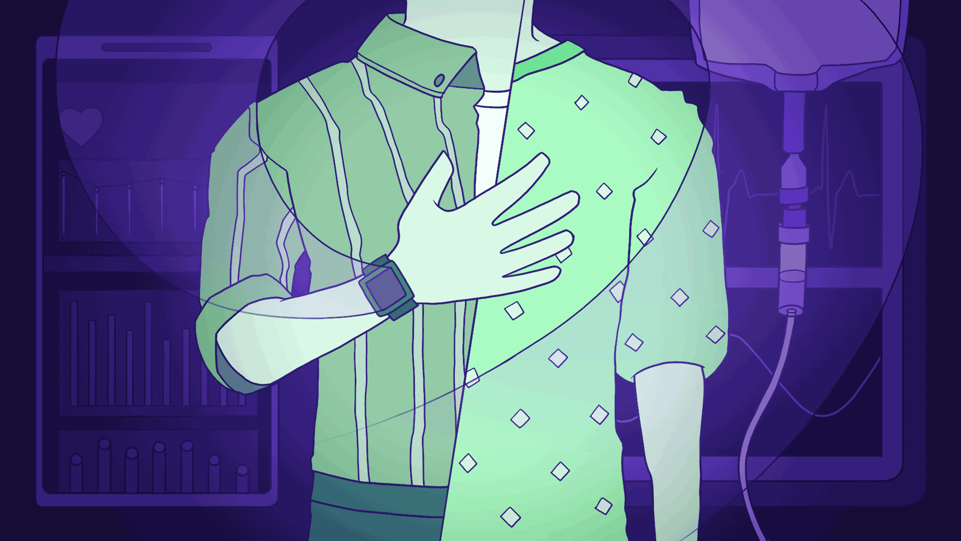 A illustration of a person holding their hand over their heart