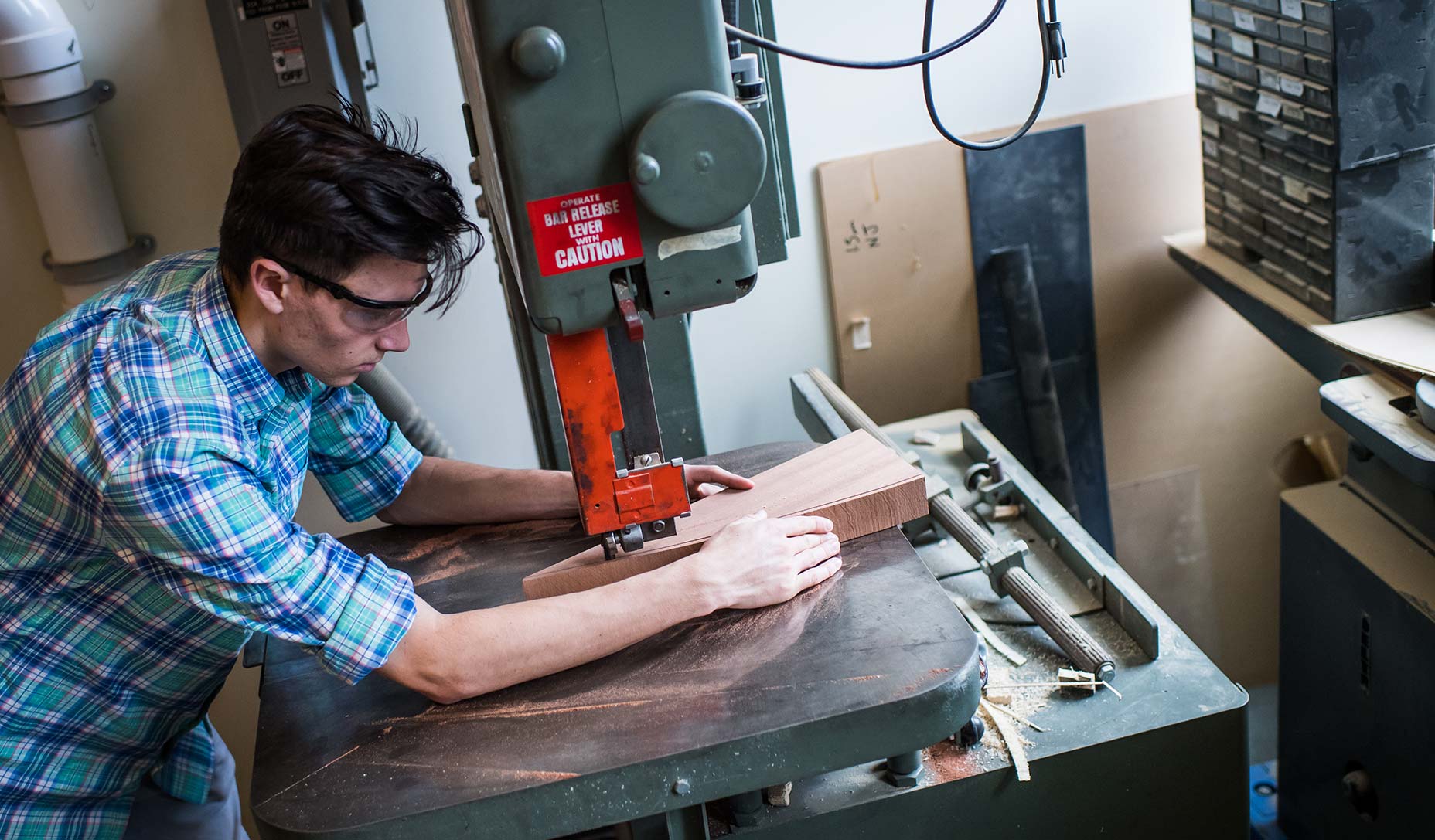 Woodworker Justin Fiaschetti at work in his workshop