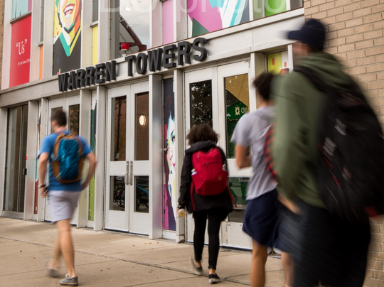 Students outside Warren Towers entrance