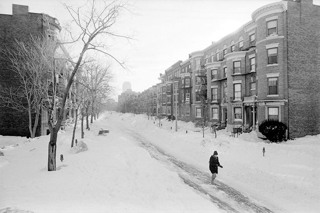 A deserted campus during a blizzard
