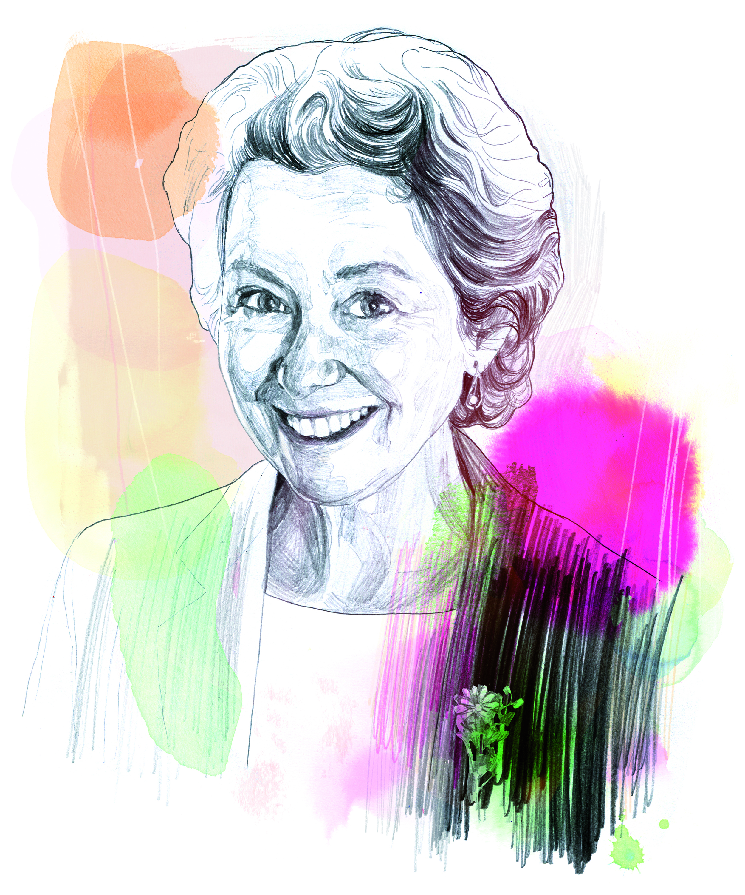 Illustration of BU alum and donor Clare Hodgson Meeker