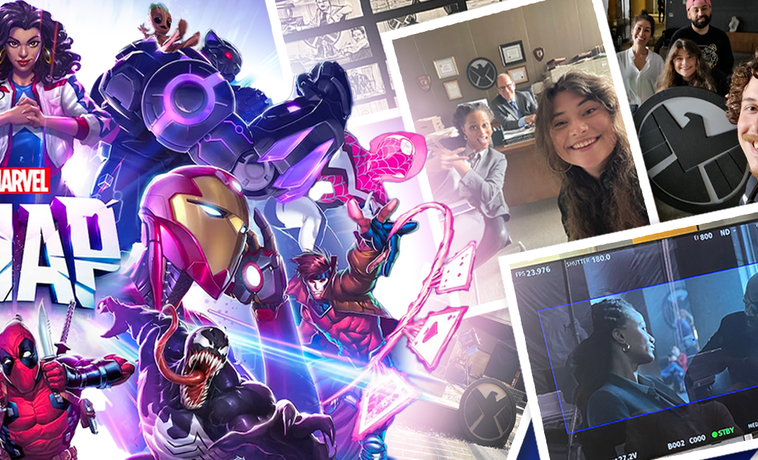 Collage of images featuring Marvel characters and COM alum Vanessa de Beaumont.
