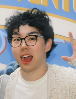 Open mouth portrait with hands up