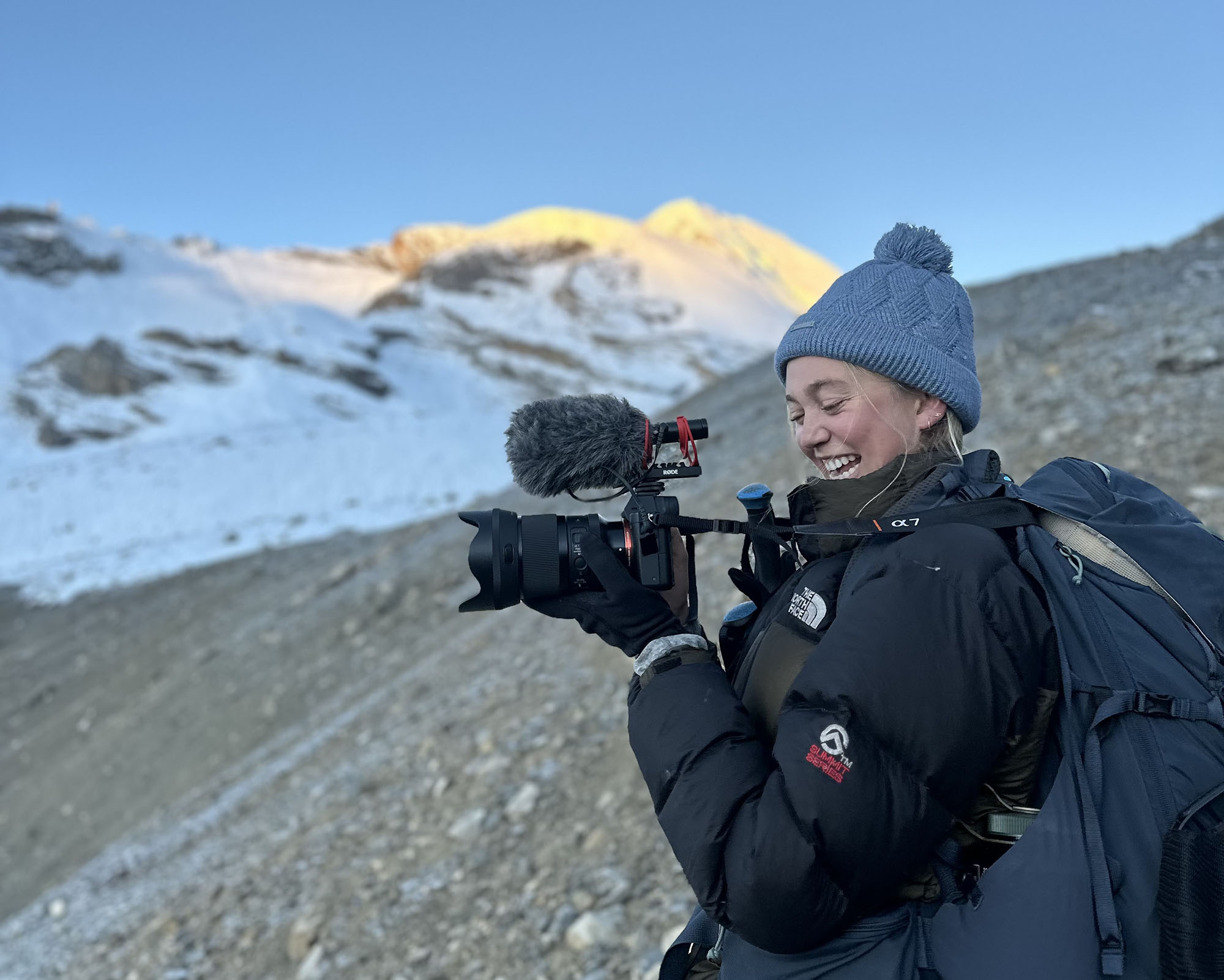 Lauren Fox operates a camera in the Himalayas.