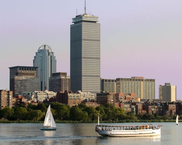 Riverboat on the Charles River with Boston cityscape in the background