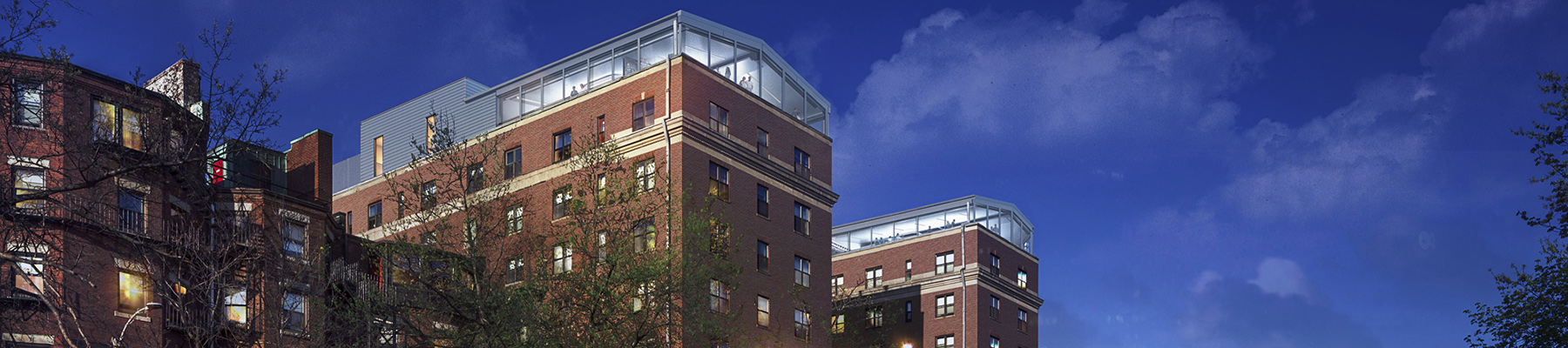 Kilachand Hall from Storrow Drive at night