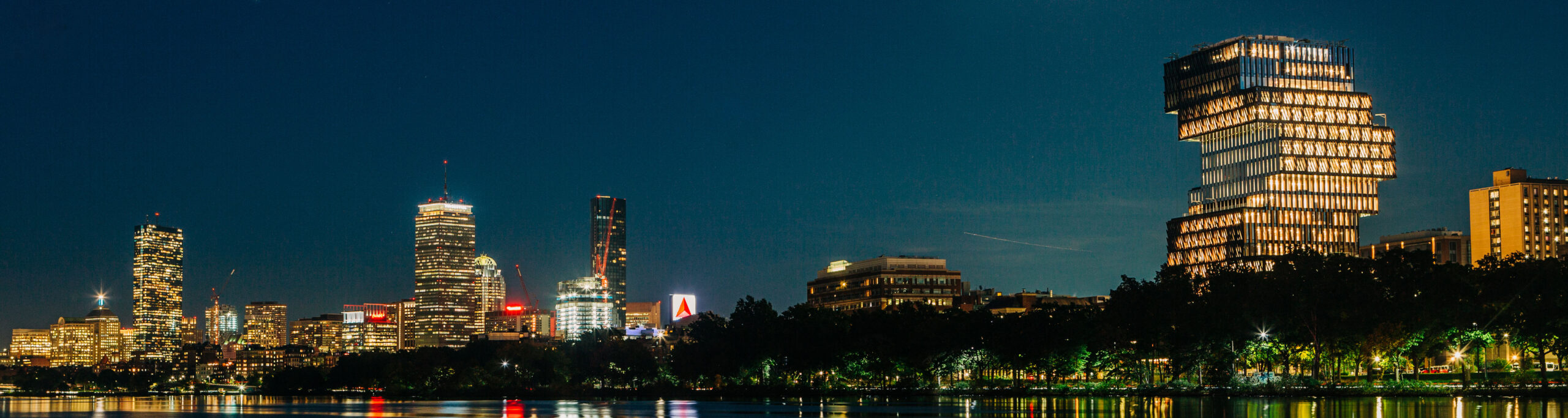 View of BU's Charles River Campus and new Center for Computing and Data Siences as seen from Cambridge.