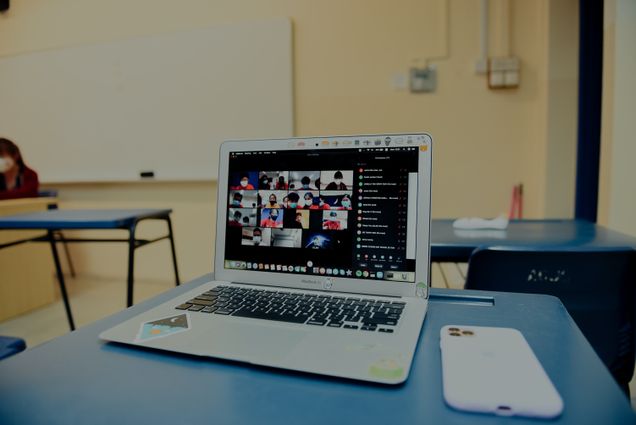 An ongoing virtual call in a classroom