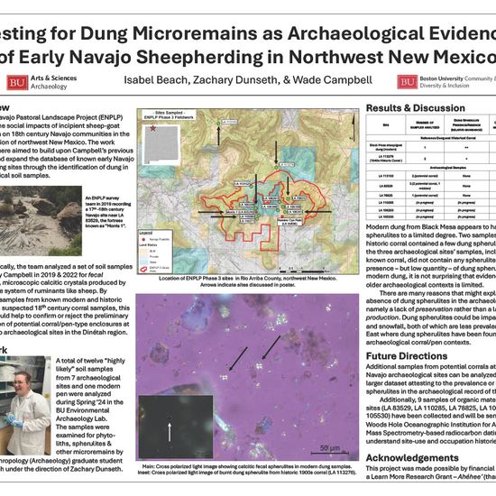 Poster titled "Testing for Dung Microremains as Archeological Evidence of Early Navajo Sheepherding in Northwest New Mexico