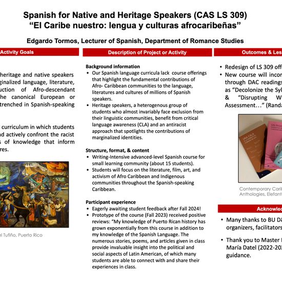 A poster titled Spanish for Native and Heritage Speakers