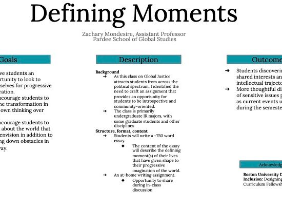 An infographic of a poster titled Defining Moments
