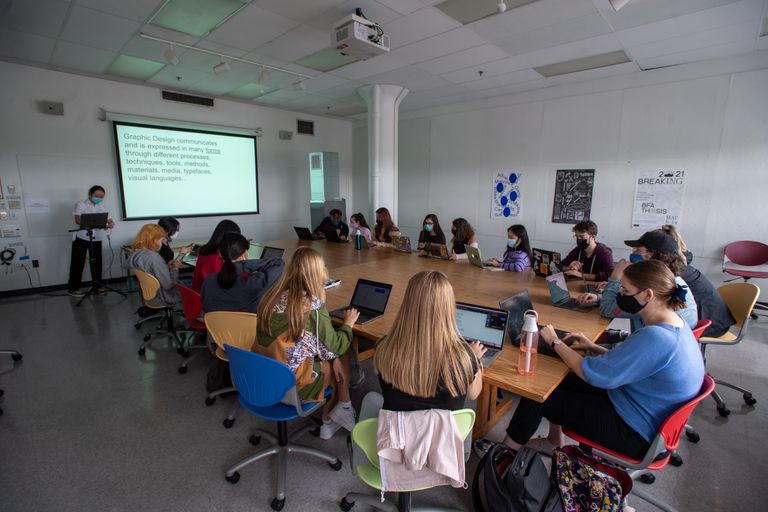 students working in class