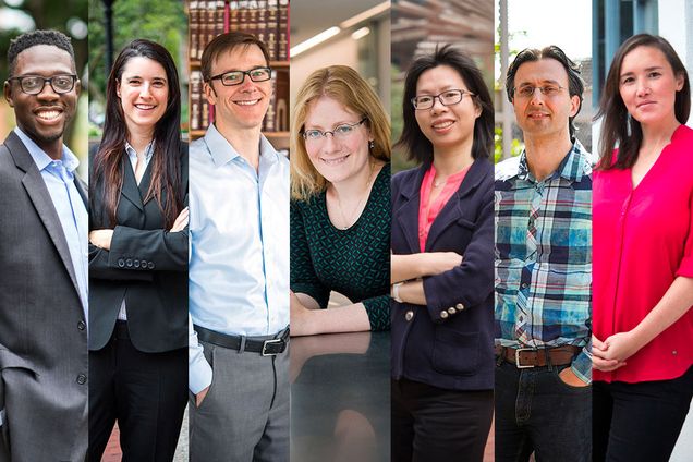2017 Career Development Award winners (from left): Travis Bristol, Daniella Kupor, Rory Van Loo, Allyson Sgro, Xi Ling, Miloš Popović, and Emily Whiting. Photos by Cydney Scott and Jackie Ricciardi