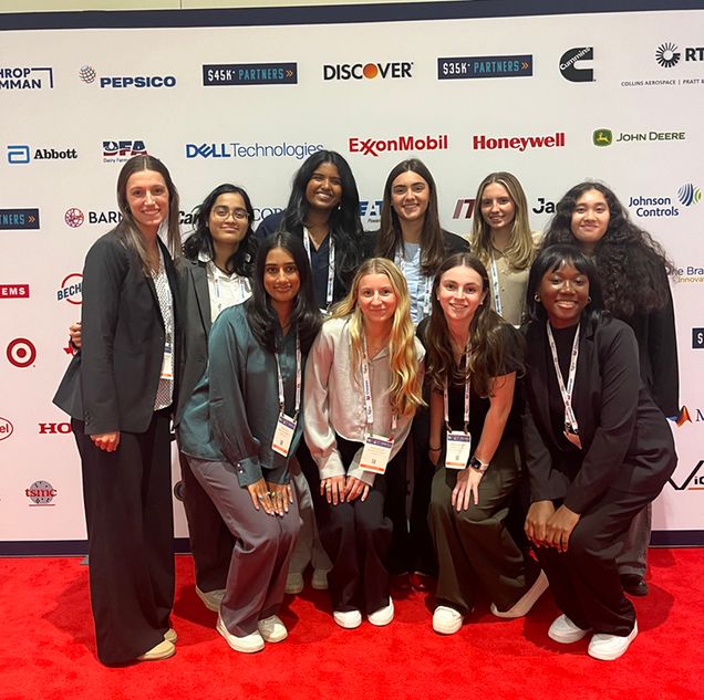 Posed photo of the BU SWE chapter members attending WE24.