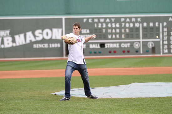 Dylan Moir throws out the first pitch at Fenway Park, Boston University commencement 2012 class gift, Red Sox