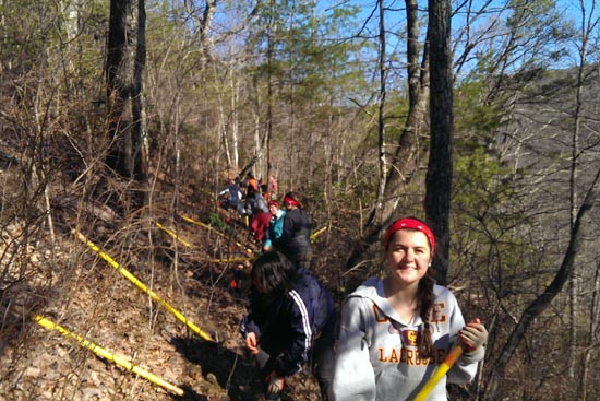 Emily Mitchell (SAR’16) at work on an unfinished segment of the Cumberland Trail. Photo by Kevin Flynn