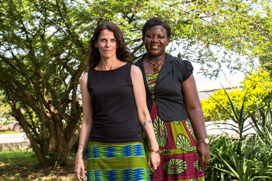 “Qualitative research helps us to understand better what questions to ask and how to word them when doing quantitative research,” says Beard (left), with Adjei. “And it also helps us to understand the nuances underlying the numbers.” 