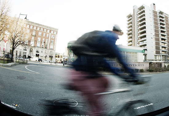 Bicyclist on Commonwealth Ave in Boston, MA