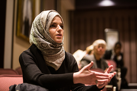 At the Muslim at BUMC forum, Ala’a El-Shaar (MED’15) told how she handled a recent encounter with a patient who said she looked similar to the women implicated in the recent terrorist attack in San Bernardino, Calif.