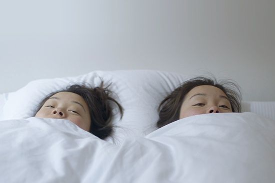 Identical twin sisters Anaïs Bordier and Samantha Futerman from the documentary film Twinsters