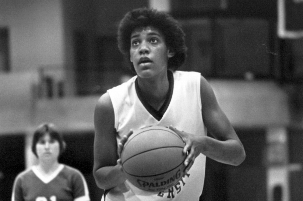 Debbie Miller, Boston University Terriers womens basketball player, at the freethrow line during a game