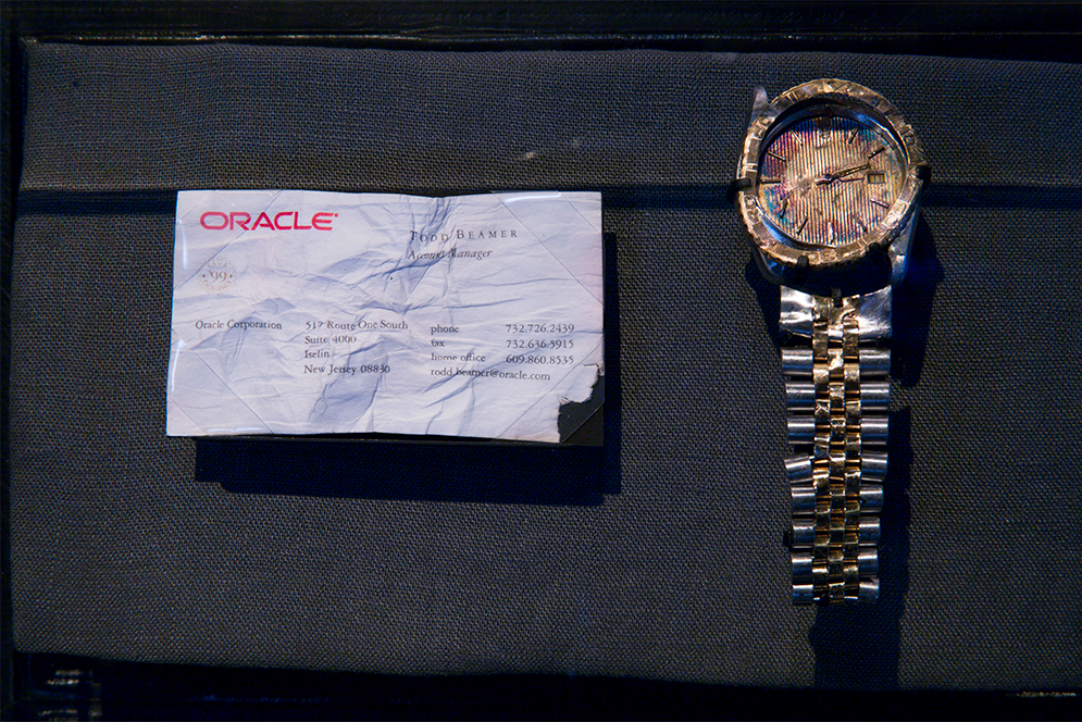 Wristwatch and business card of Todd Beamer on display at the 9/11 Memorial Museum in New York City