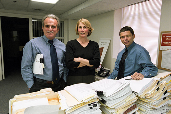 Stephen Kurkjian (CAS’66), Michael Rezendes (CAS’78), and Sacha Pfeiffer (MET’96, SED’12)