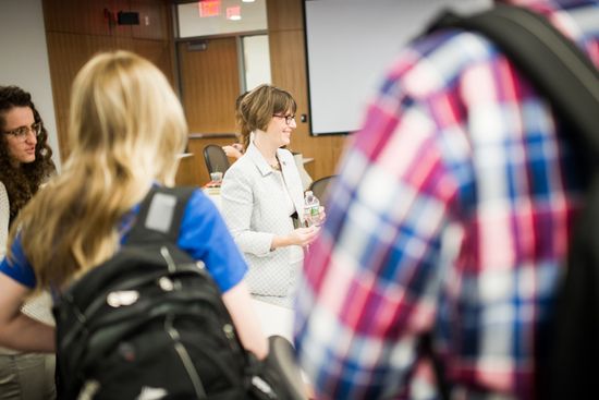 Dean O'Rourke in classroom with students