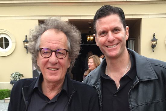 Sam Sokolow (right) with Genius star Geoffrey Rush at a premiere event for Genius in Palo Alto, Calif. Photo by Julia Fowler, courtesy of Sam Sokolow