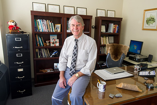 Peter Busher display runs from fur to fossils in his College of General Studies office