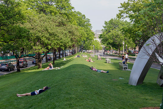 Students lying on BU Beach