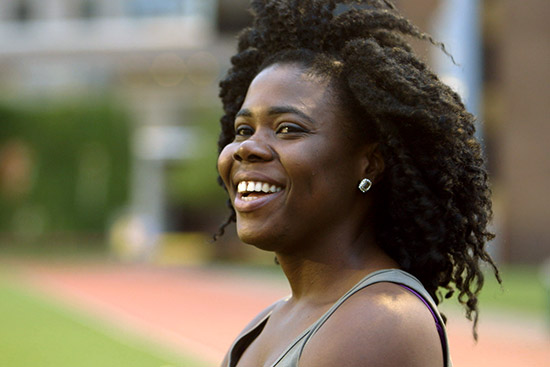 Nigerian physician Confidence Chika Achilike, a player on the BU Summer Softball League team the Inglorious Batters
