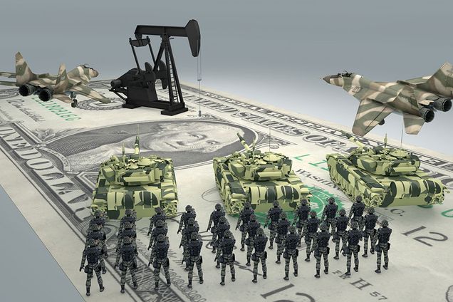 Graphic illustration symbolizing the cost of waging modern warfare