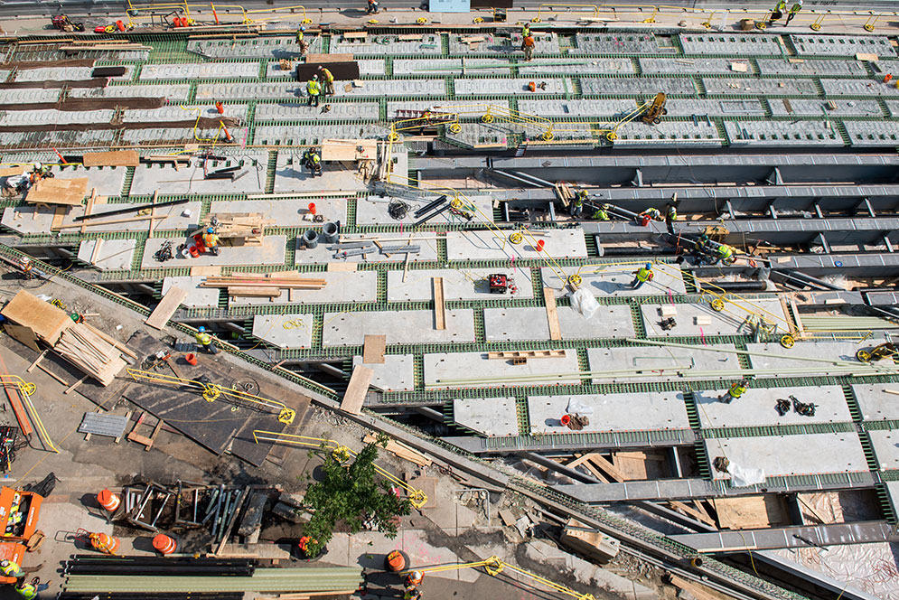 Aerial view of Comm Ave construction